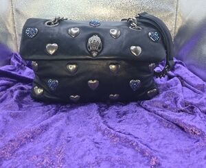 Kurt Geiger Black Bag with Silver and Blue Heart Accents